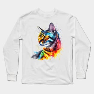 Bengal Cat Water Color Pop Art Design for Cat Lover Long Sleeve T-Shirt